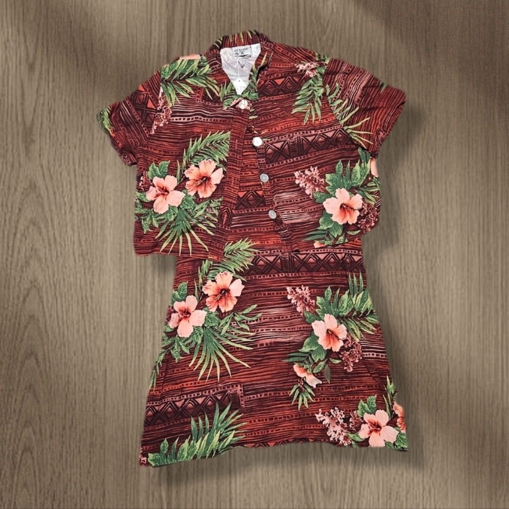 Vintage Burgundy Hawaiian Dress Set
